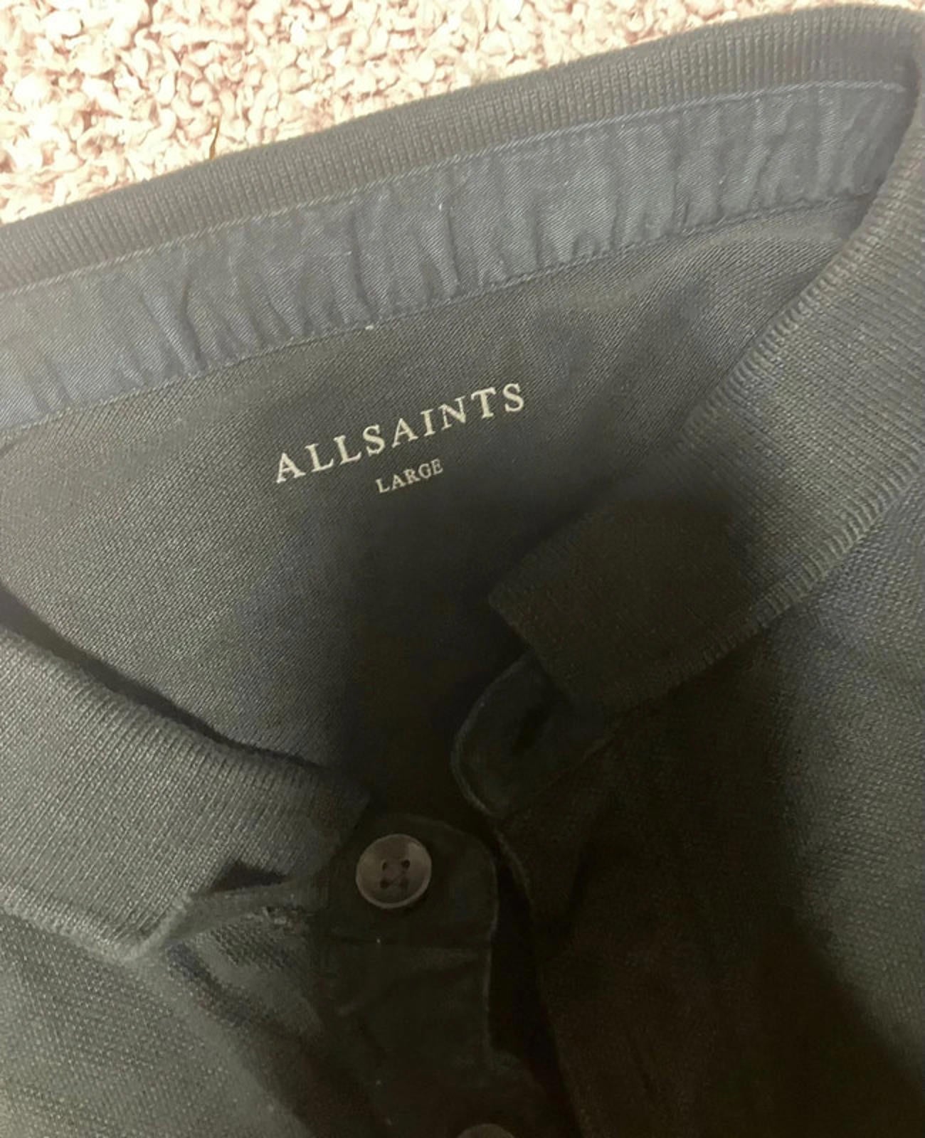 AllSaints Black Long Sleeve Polo Shirt (L)
