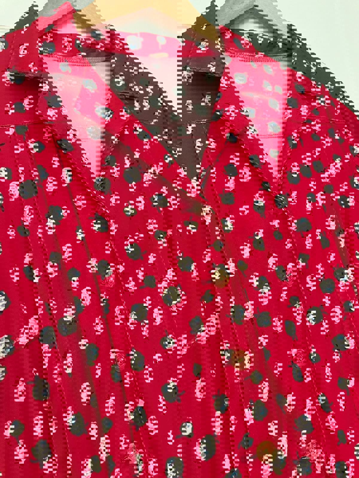 Lovely Red Floral Button-Front Dress
