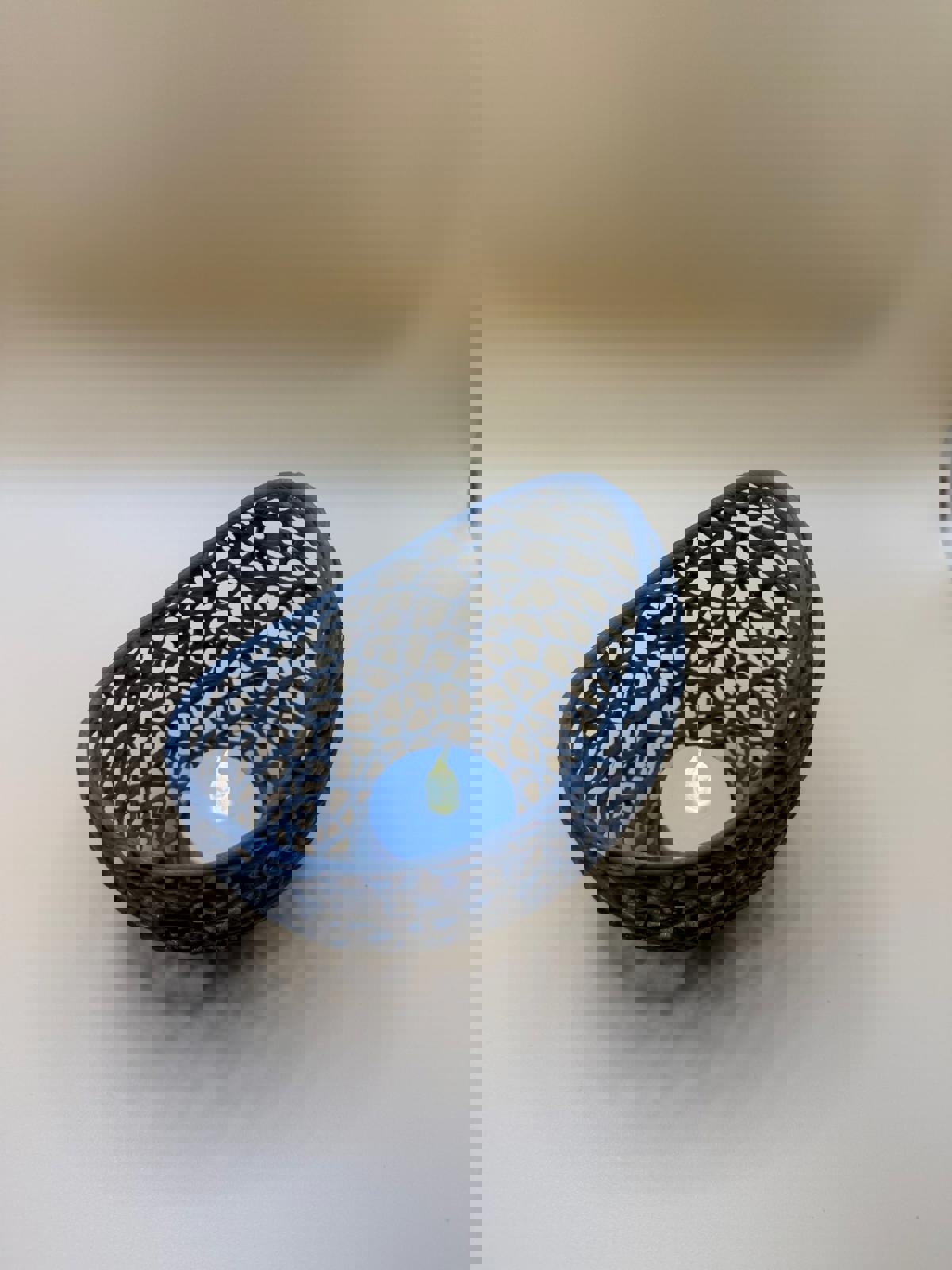 Decorative Blue Woven Candle Holder with LED Candle