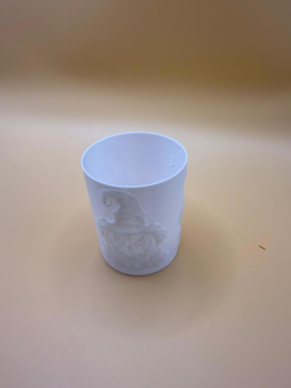 White Halloween Pumpkin Candle Holder with Witch Hat Design
