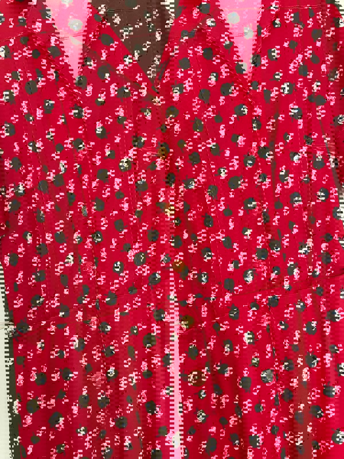 Lovely Red Floral Button-Front Dress