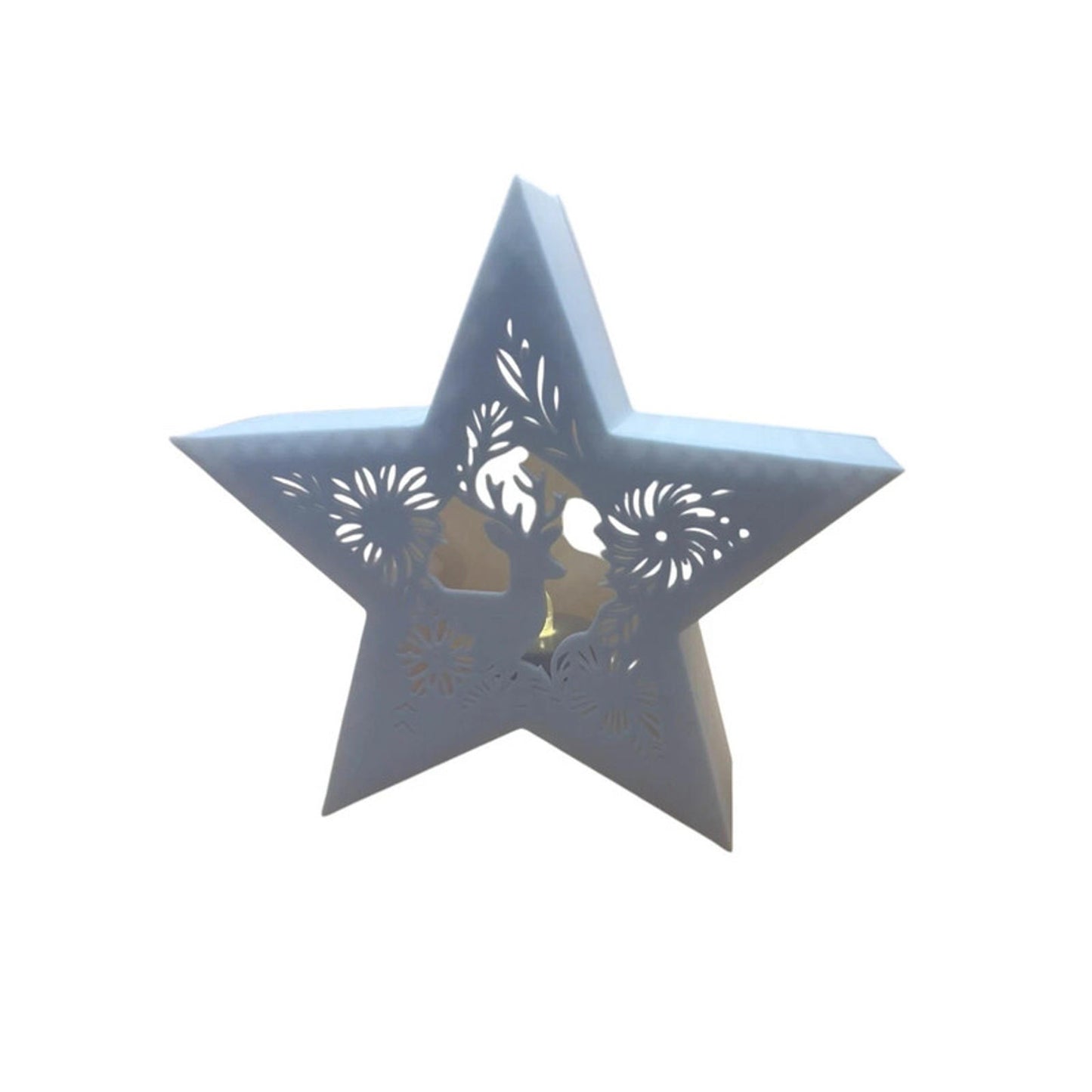 Handmade 3D Printed Star Lantern with Reindeer Cutout – Tealight Included