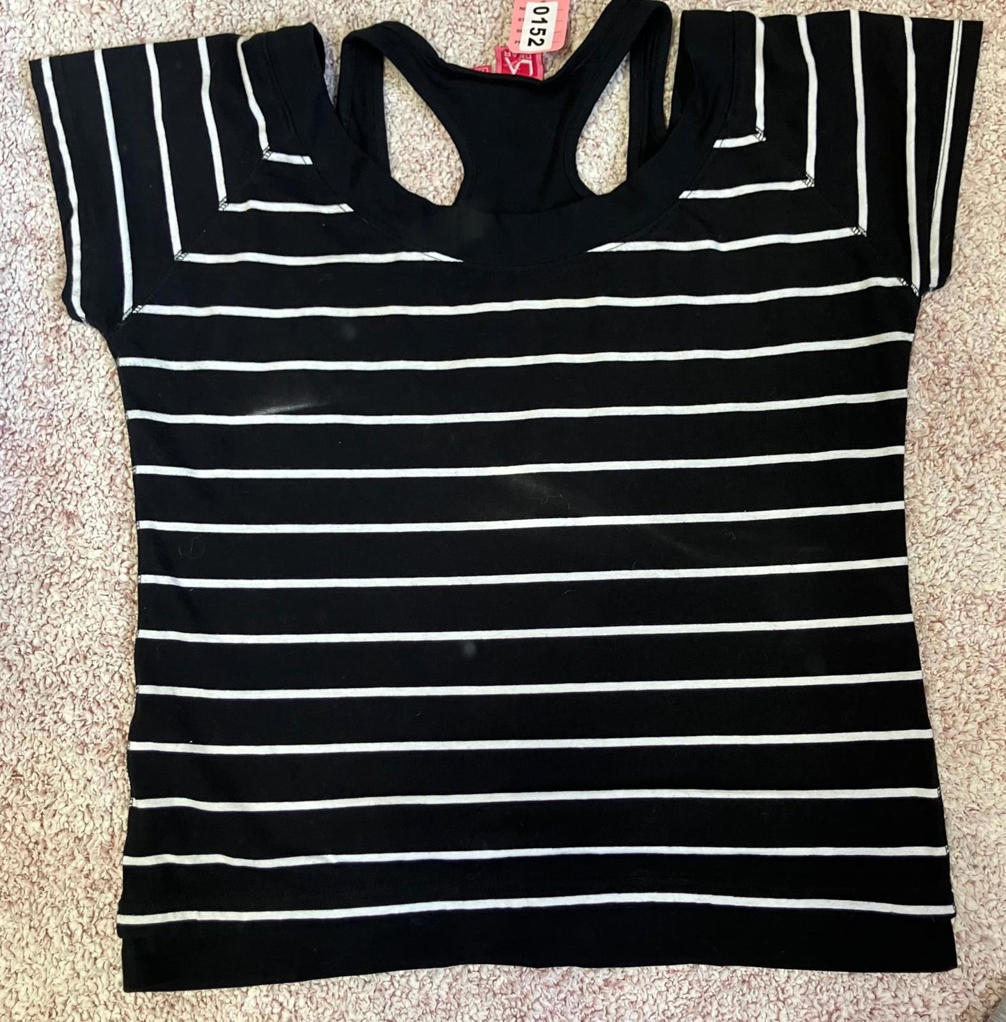 LA Gear Black & White Striped Logo T-Shirt UK 16