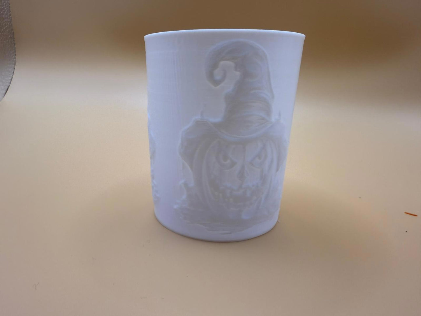 White Halloween Pumpkin Candle Holder with Witch Hat Design