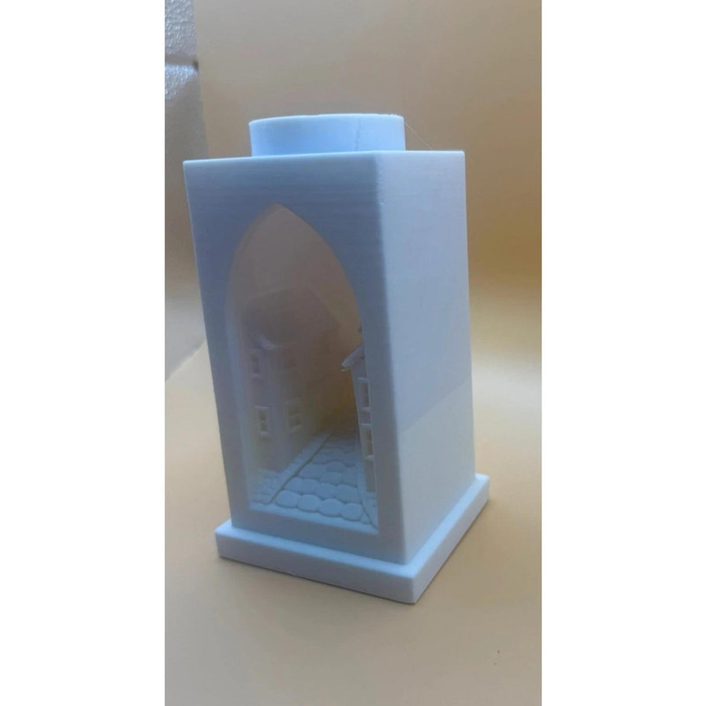 Handmade 3D Printed Miniature Street Scene Lantern – White PLA with Tealight