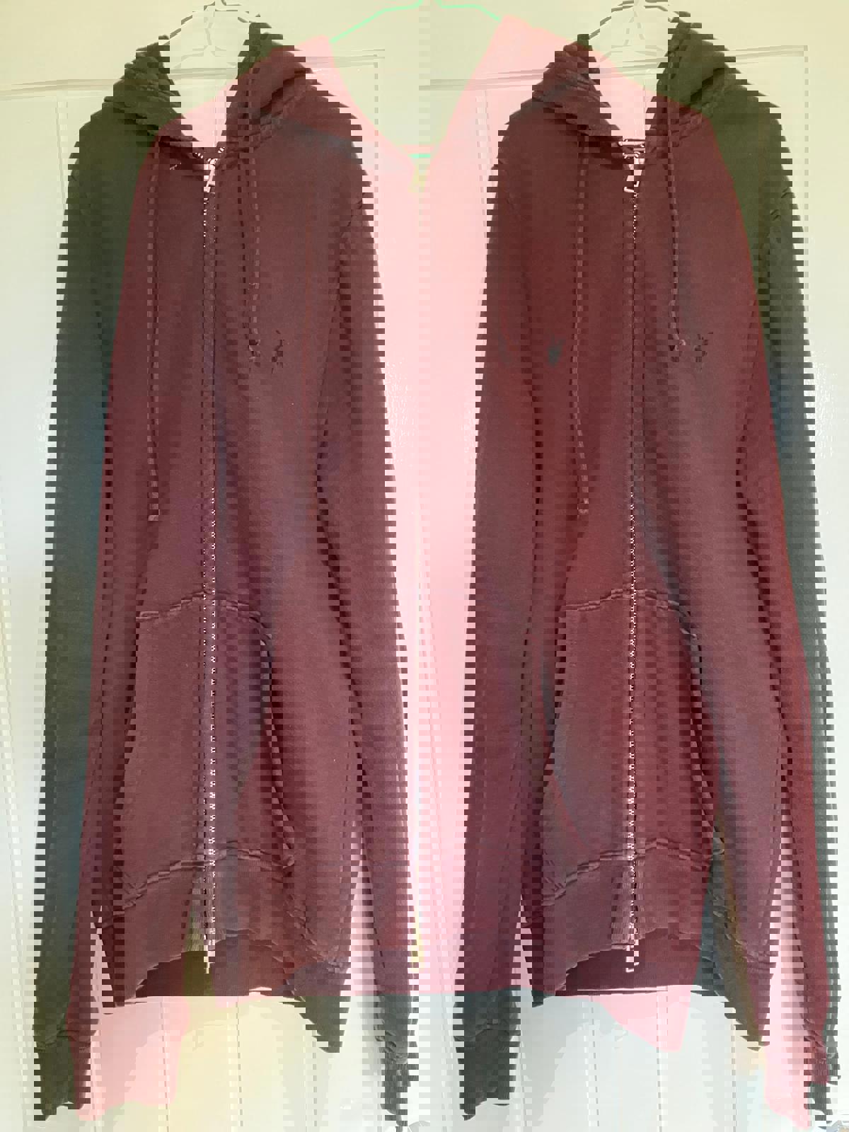 AllSaints Men's Zip-Up Hoodie in Burgundy, Size Small