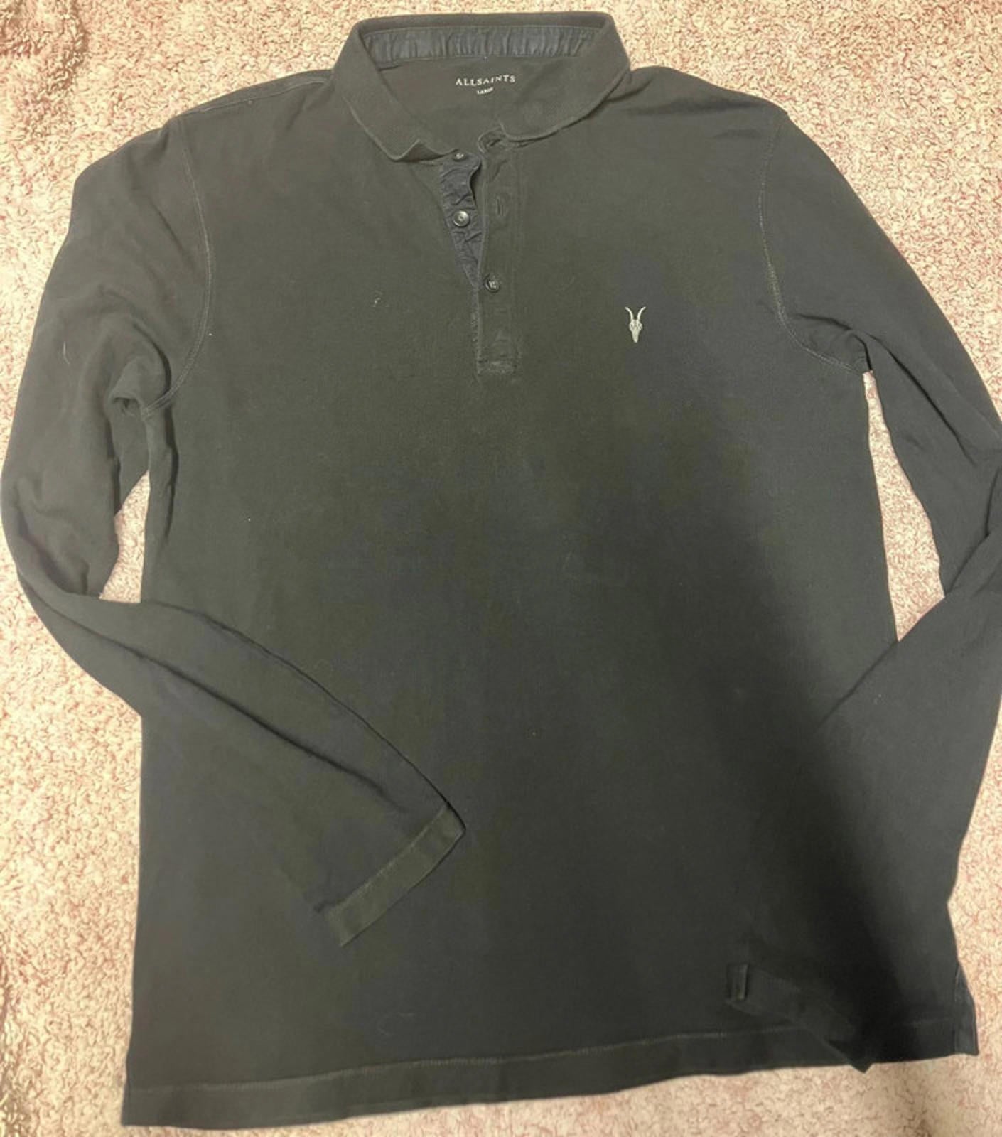 AllSaints Black Long Sleeve Polo Shirt (L)