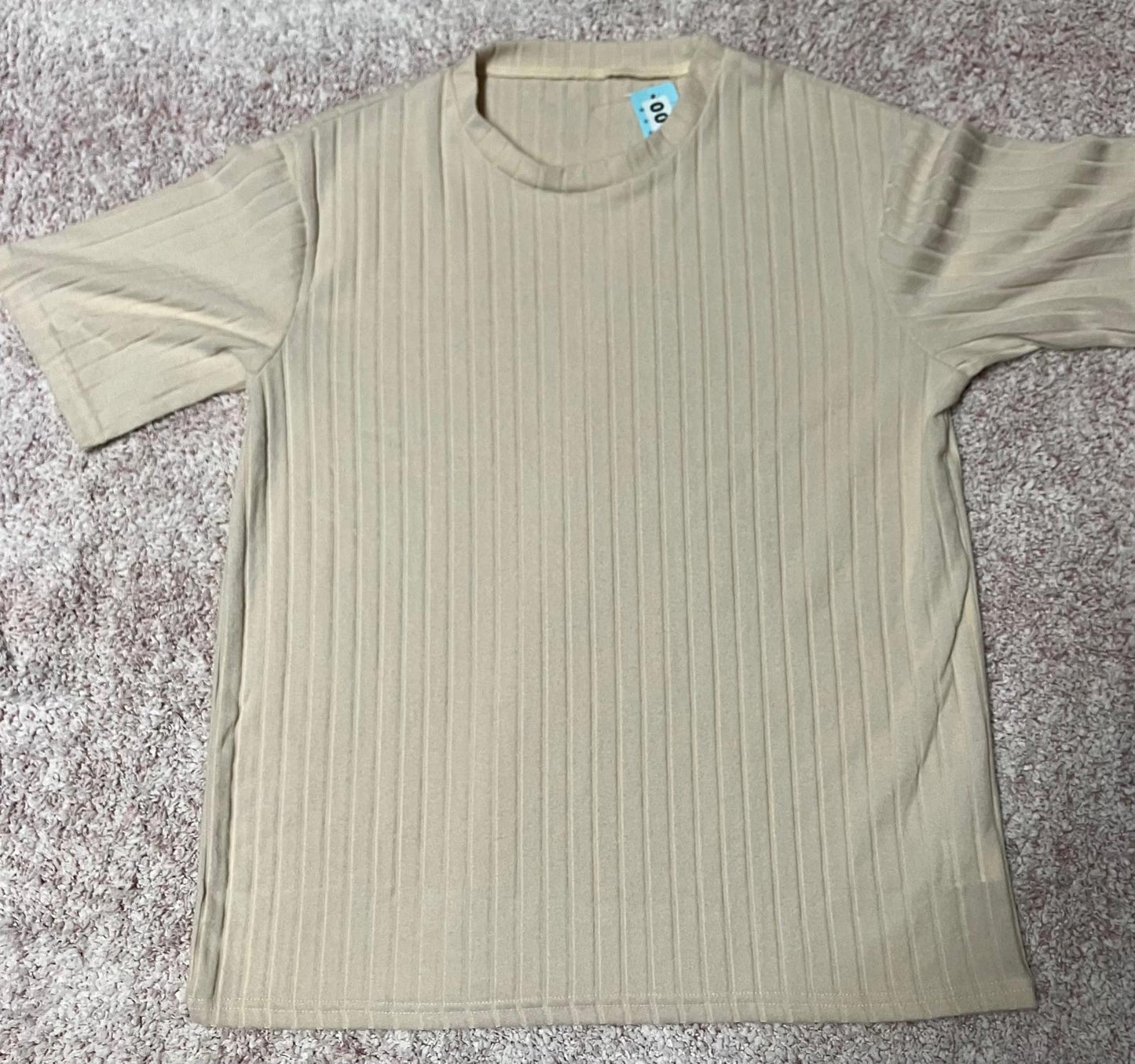 Cozy Beige Ribbed Short Sleeve Top - XS