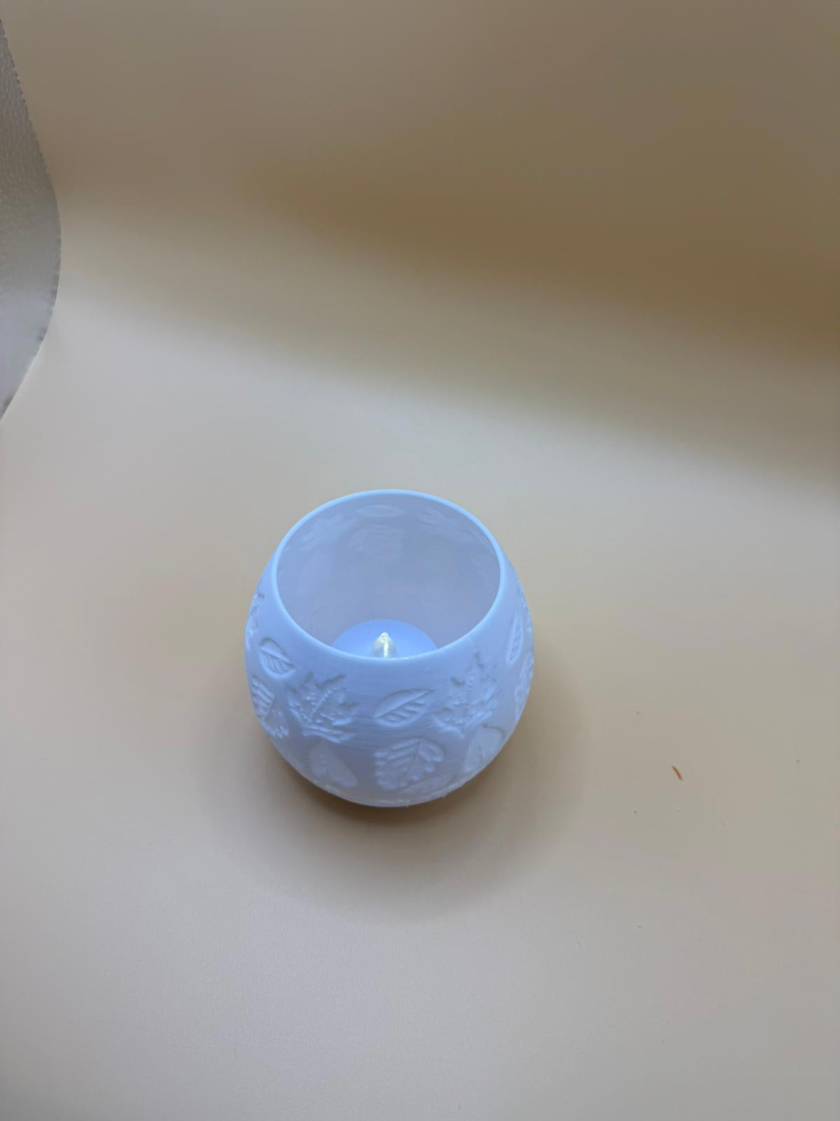 White Leaf-Embossed Ceramic Candle Holder