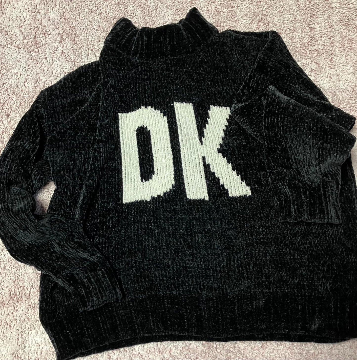 DKNY Black Chenille Sweater with Bold NY Logo