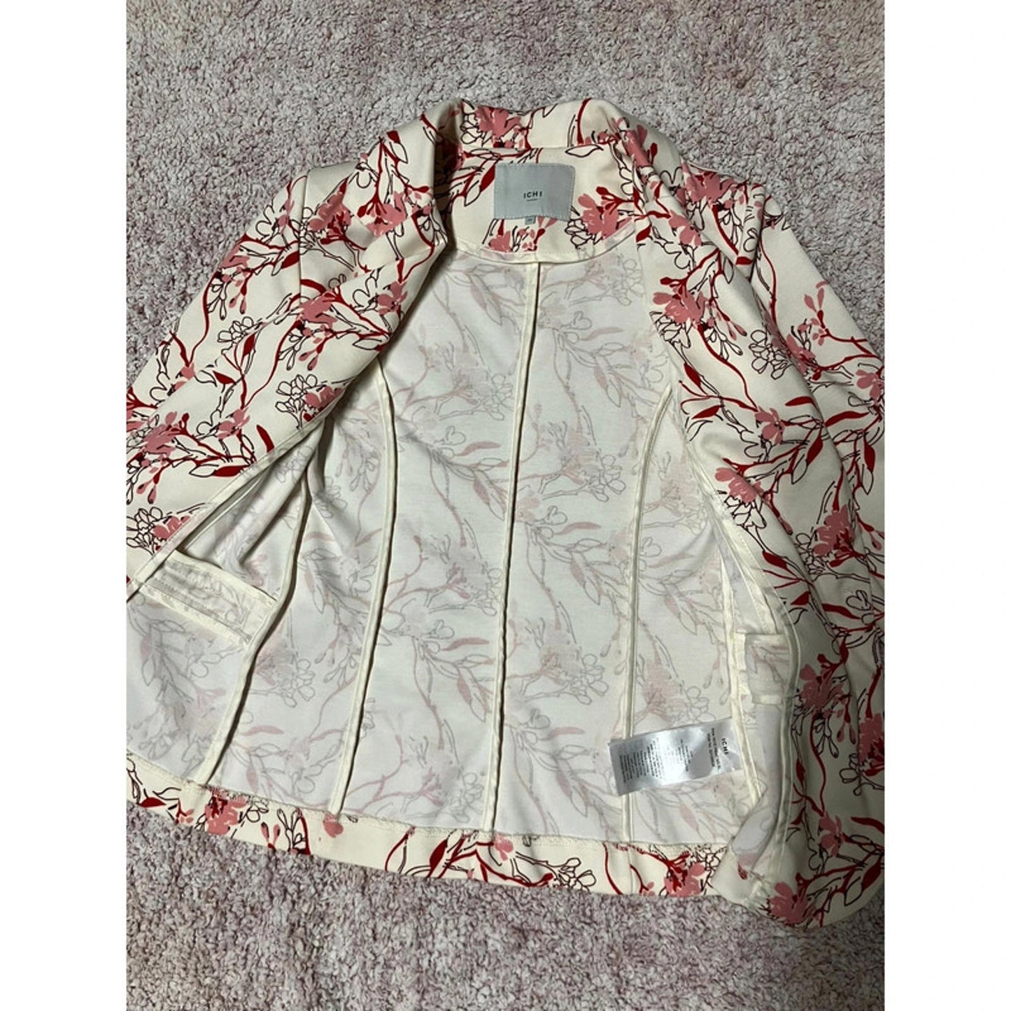 ICHI Floral Blazer XS – Cream Pink Red