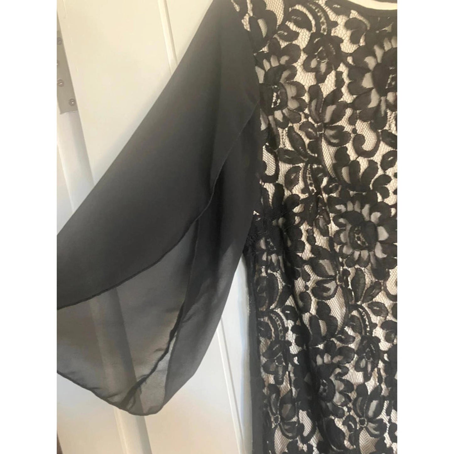 SHEIN Curve Black Lace Overlay Dress with Sheer Sleeves – 2XL