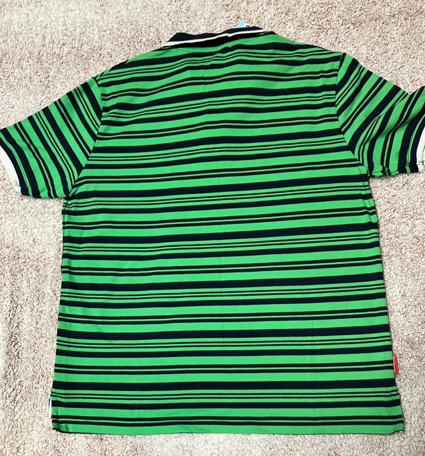 Men's Green and Navy Striped Polo Shirt by Slazenger