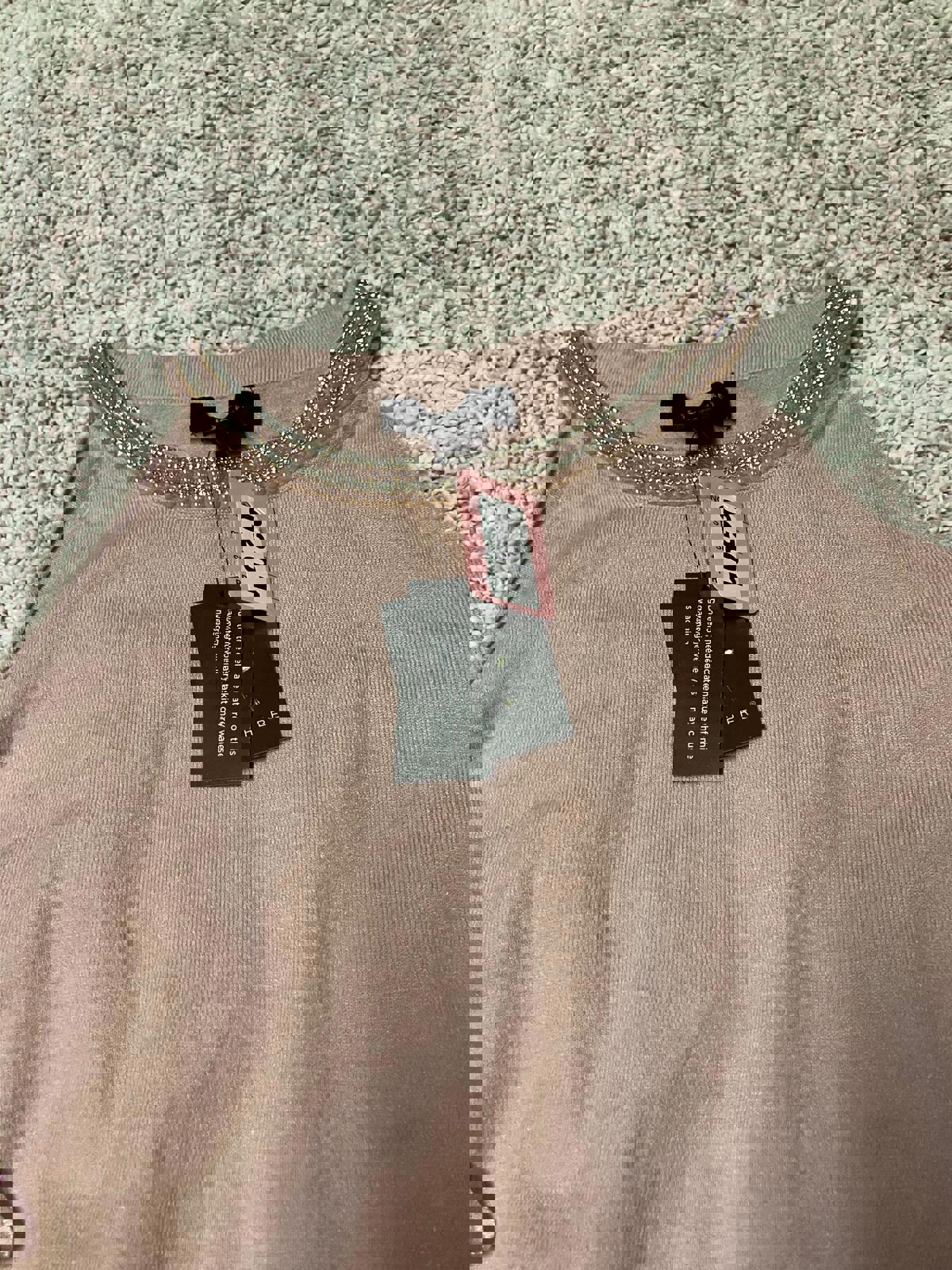 Blush Pink Embellished Neck Sweater - Size 12