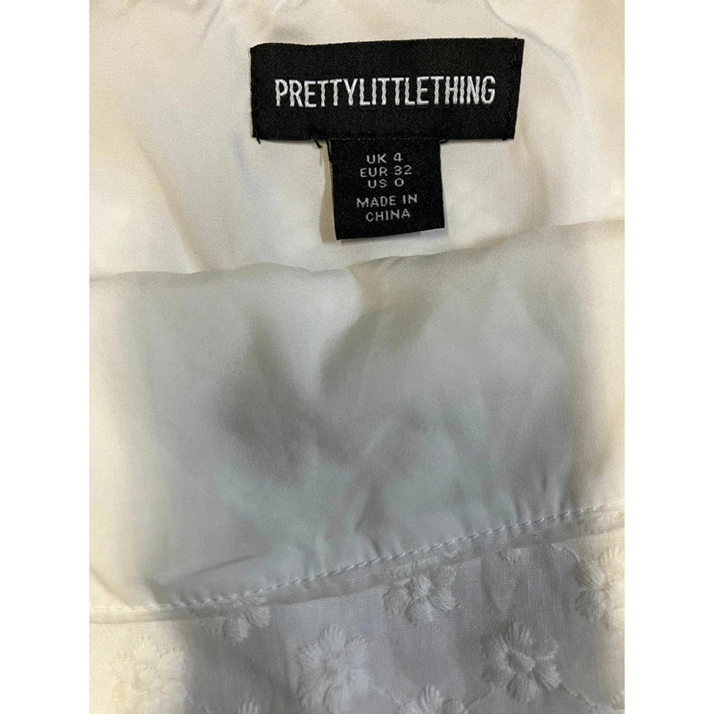 PrettyLittleThing White Embroidered Mini Skirt UK 4