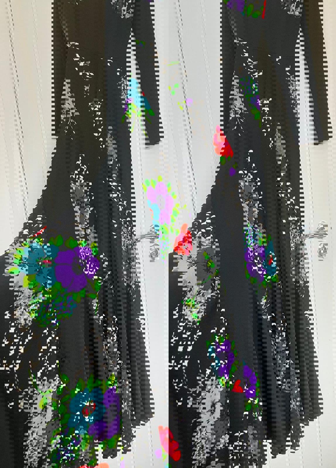 Lovely Black Floral Long Sleeve Casual Dress