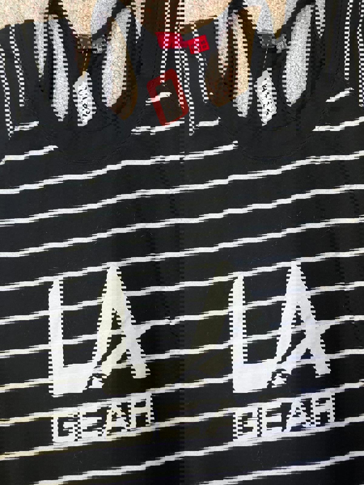 LA Gear Black & White Striped Logo T-Shirt UK 16