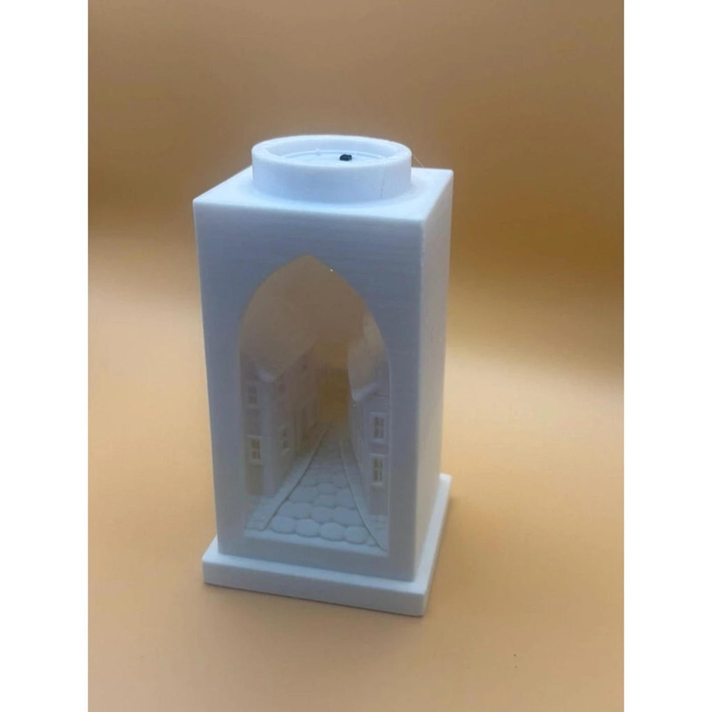 Handmade 3D Printed Miniature Street Scene Lantern – White PLA with Tealight