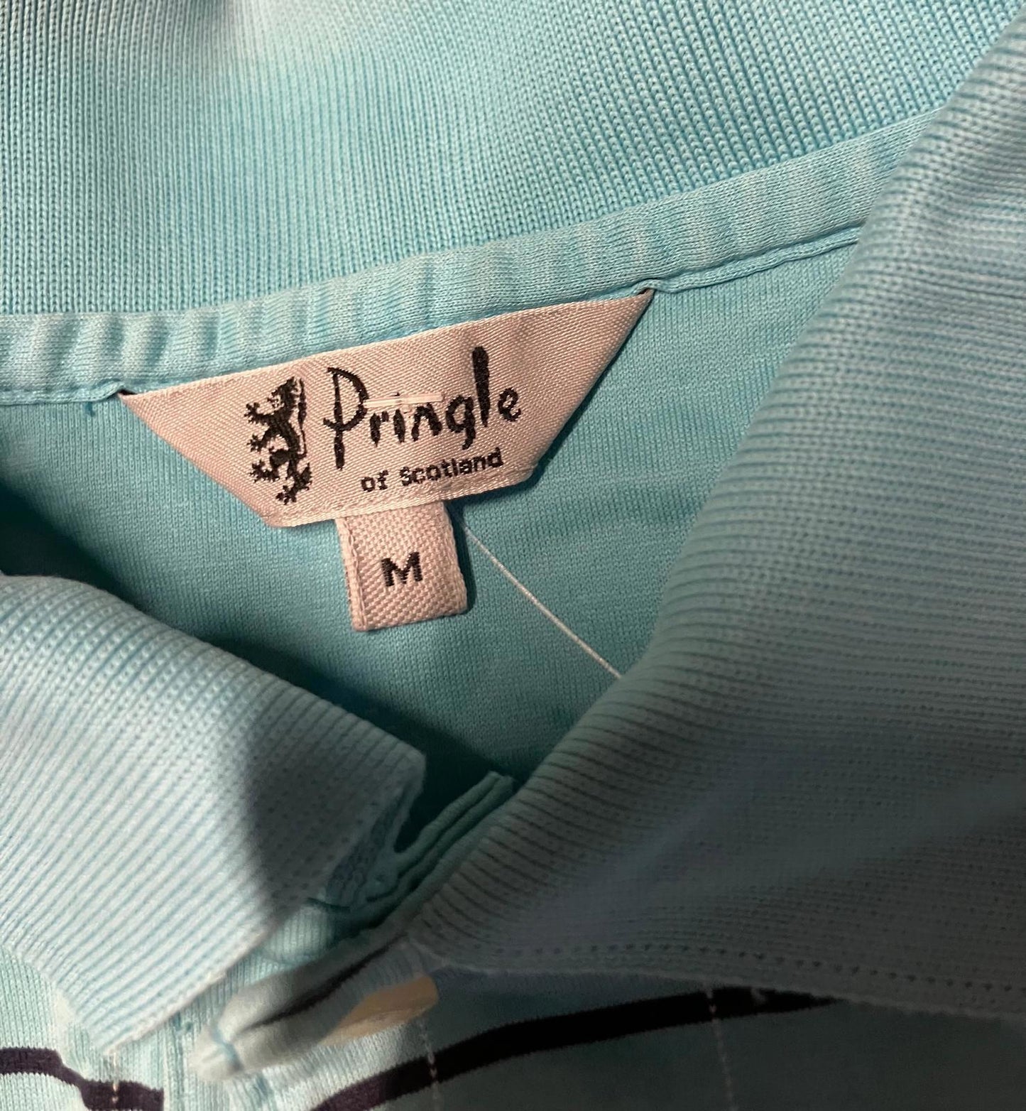 Pringle of Scotland Men's Light Blue Striped Polo Shirt Size M