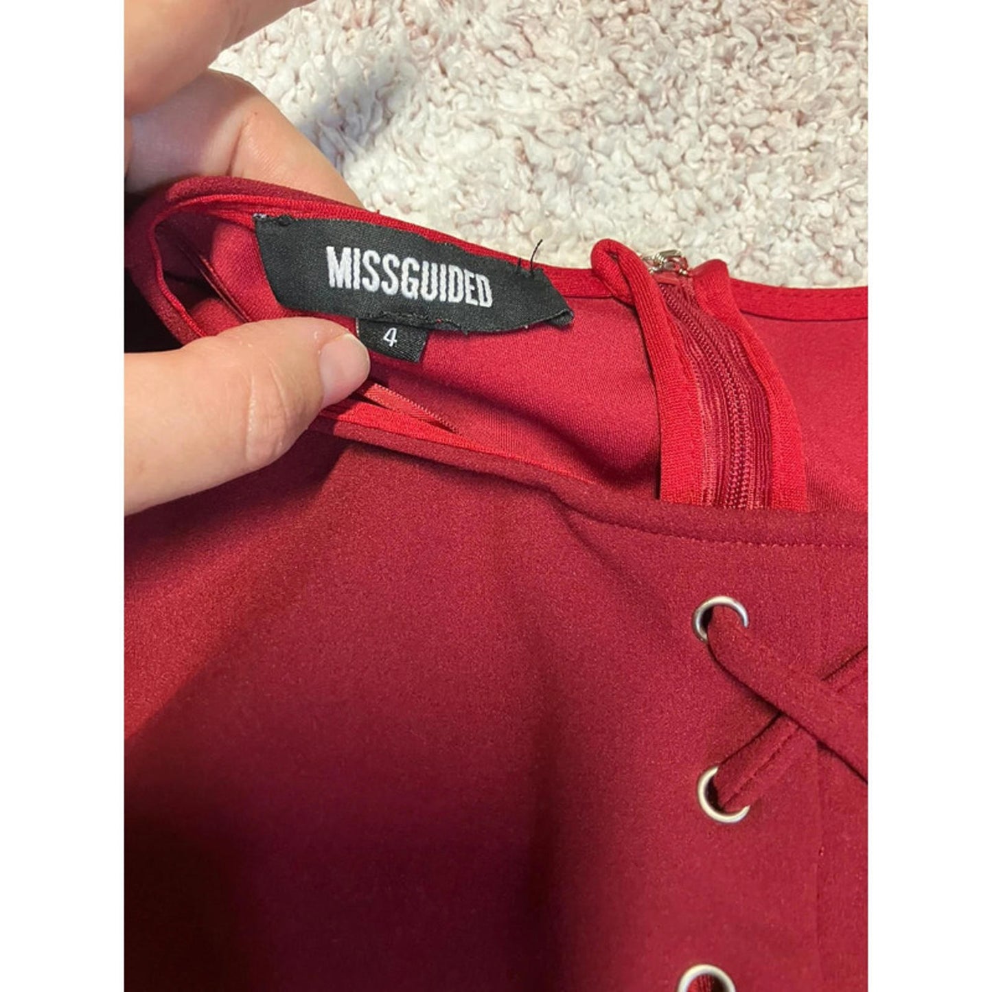 Missguided Red Lace-Up Bodycon Dress UK 4