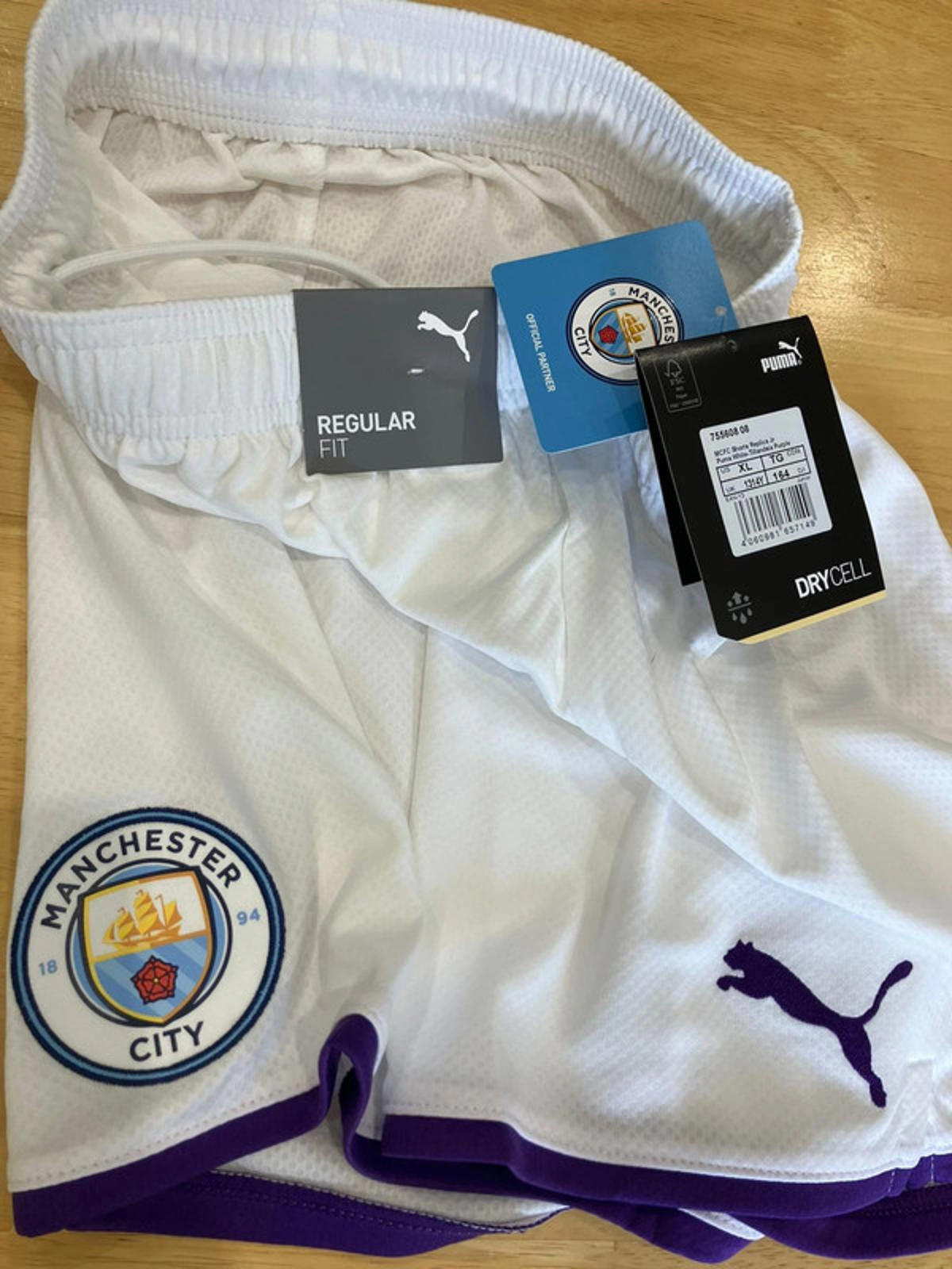 Manchester City Official Men's Football Shorts - White, Regular Fit, UK 13-14