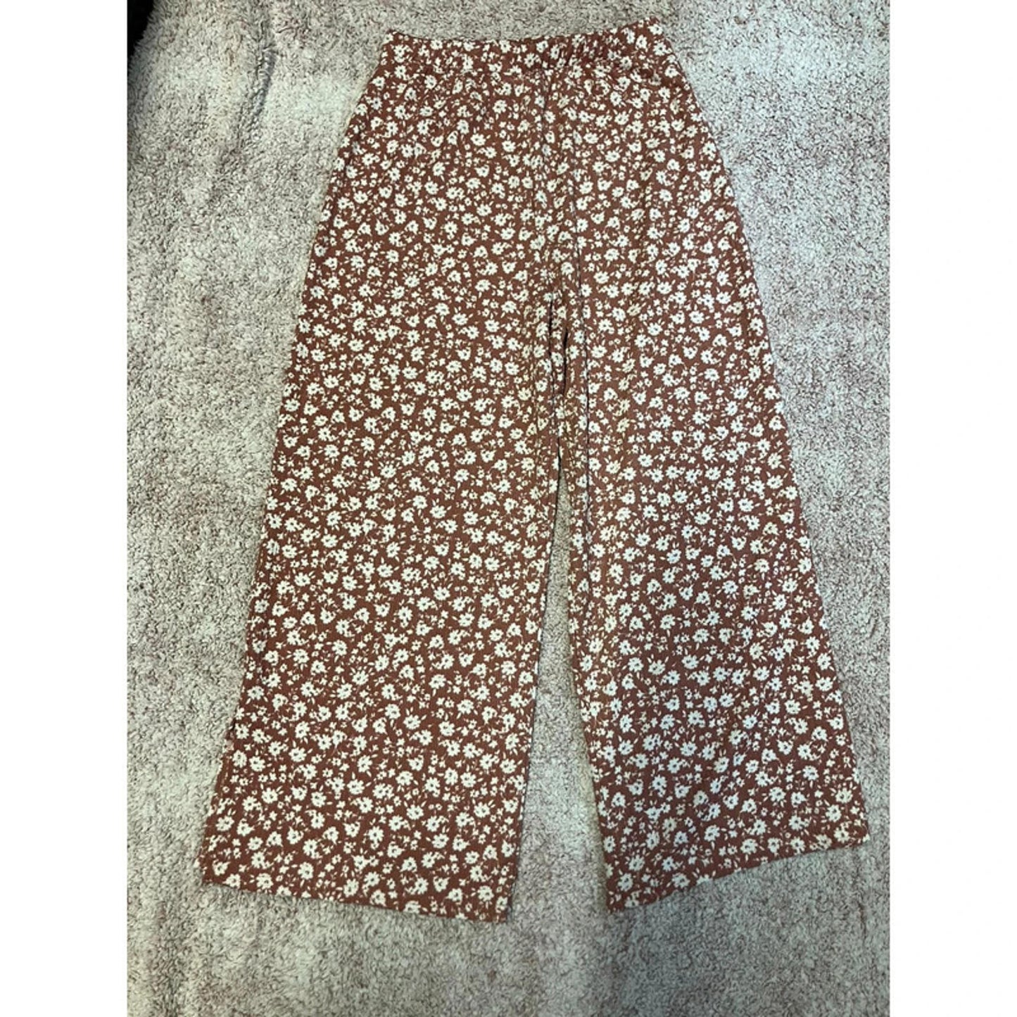 New Look Brown Floral Wide Leg Trousers – Size 10