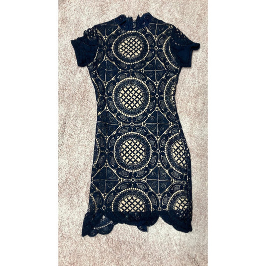 Pink Boutique Navy Lace Bodycon Dress UK 8