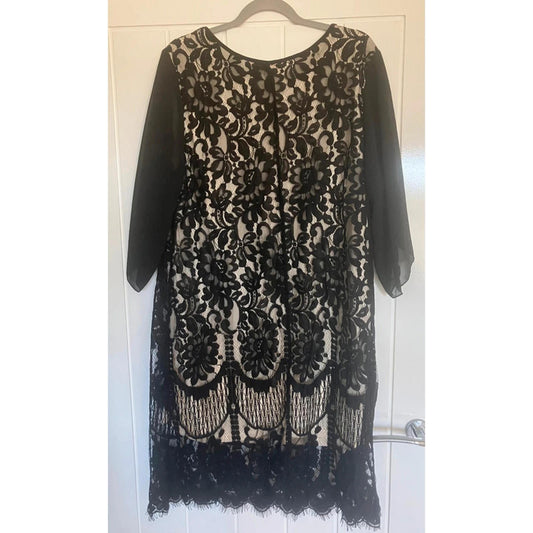 SHEIN Curve Black Lace Overlay Dress with Sheer Sleeves – 2XL