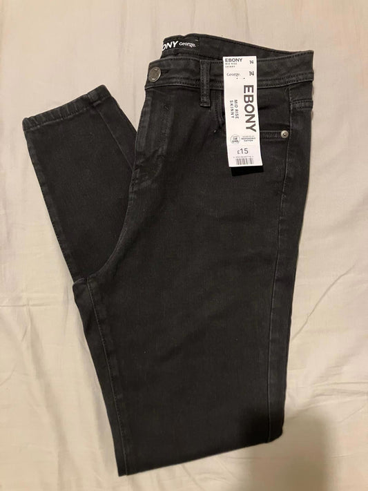 EBONY George Mid Rise Skinny Women's Jeans Size 14 Black