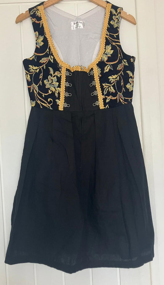Lovely Vintage Floral Embroidered Dress with Gold Trim