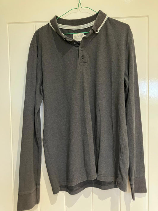 Onfire Men's Long Sleeve Polo Shirt - Dark Gray, Size Large