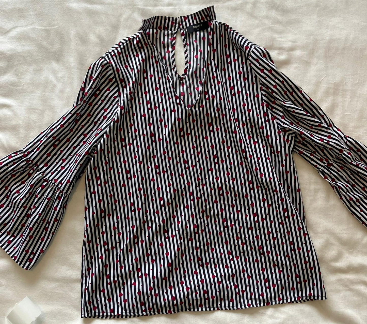 Lovely Papaya Women's Blouse with Heart and Stripe Pattern