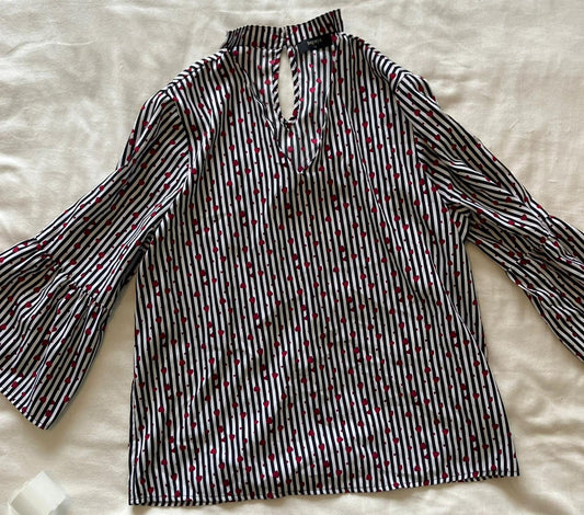 Lovely Papaya Women's Blouse with Heart and Stripe Pattern
