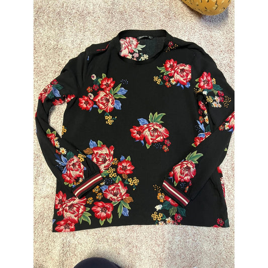 Stradivarius Black Floral Print Sweatshirt Large