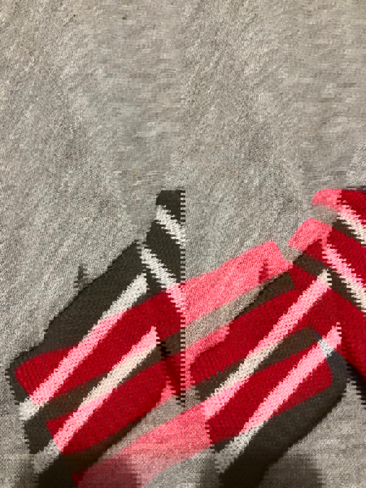 Stylish Vintage Men's Half-Zip Sweater with Red and Navy Stripes