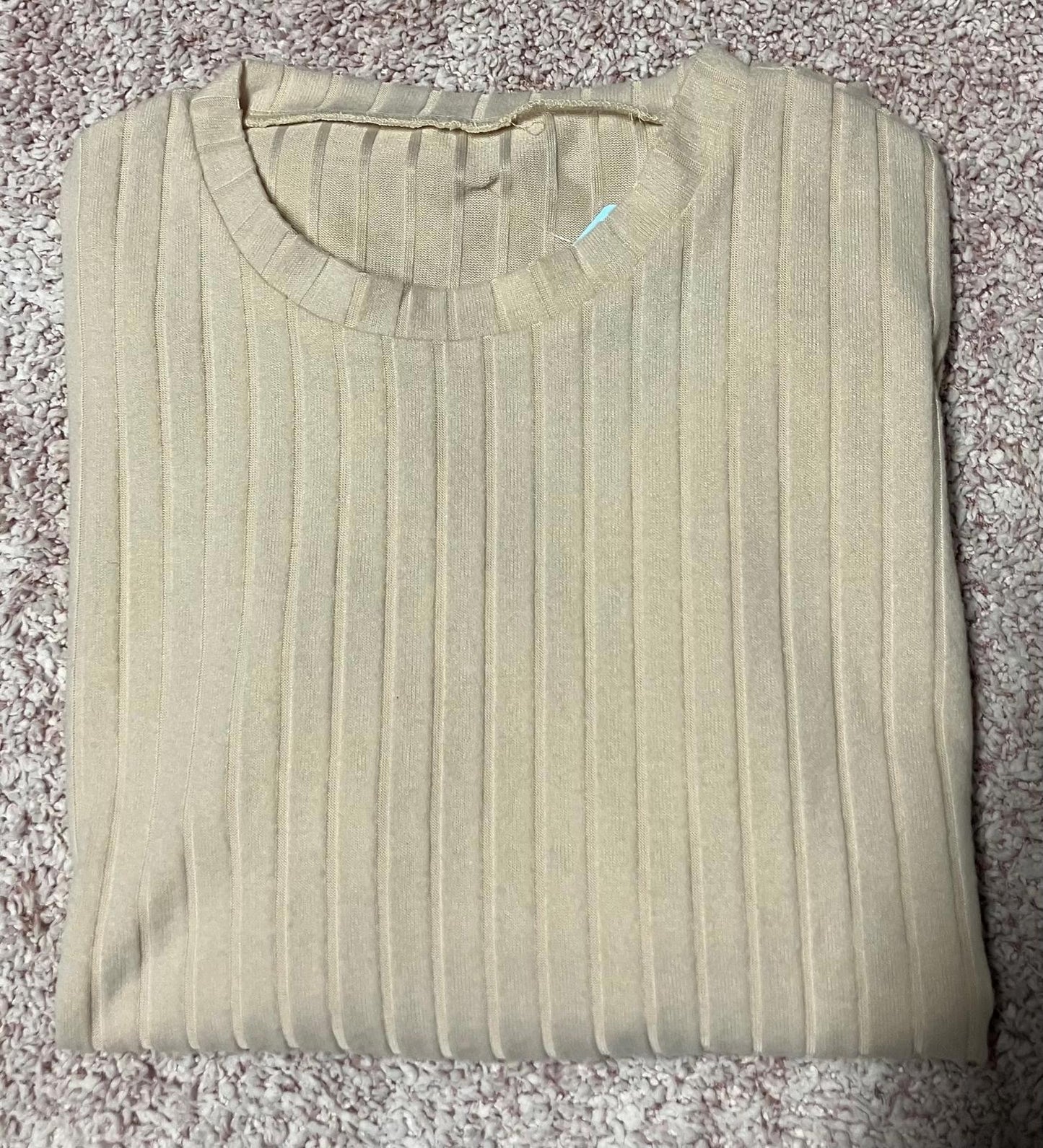 Cozy Beige Ribbed Short Sleeve Top - XS