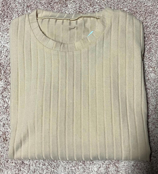 Cozy Beige Ribbed Short Sleeve Top - XS