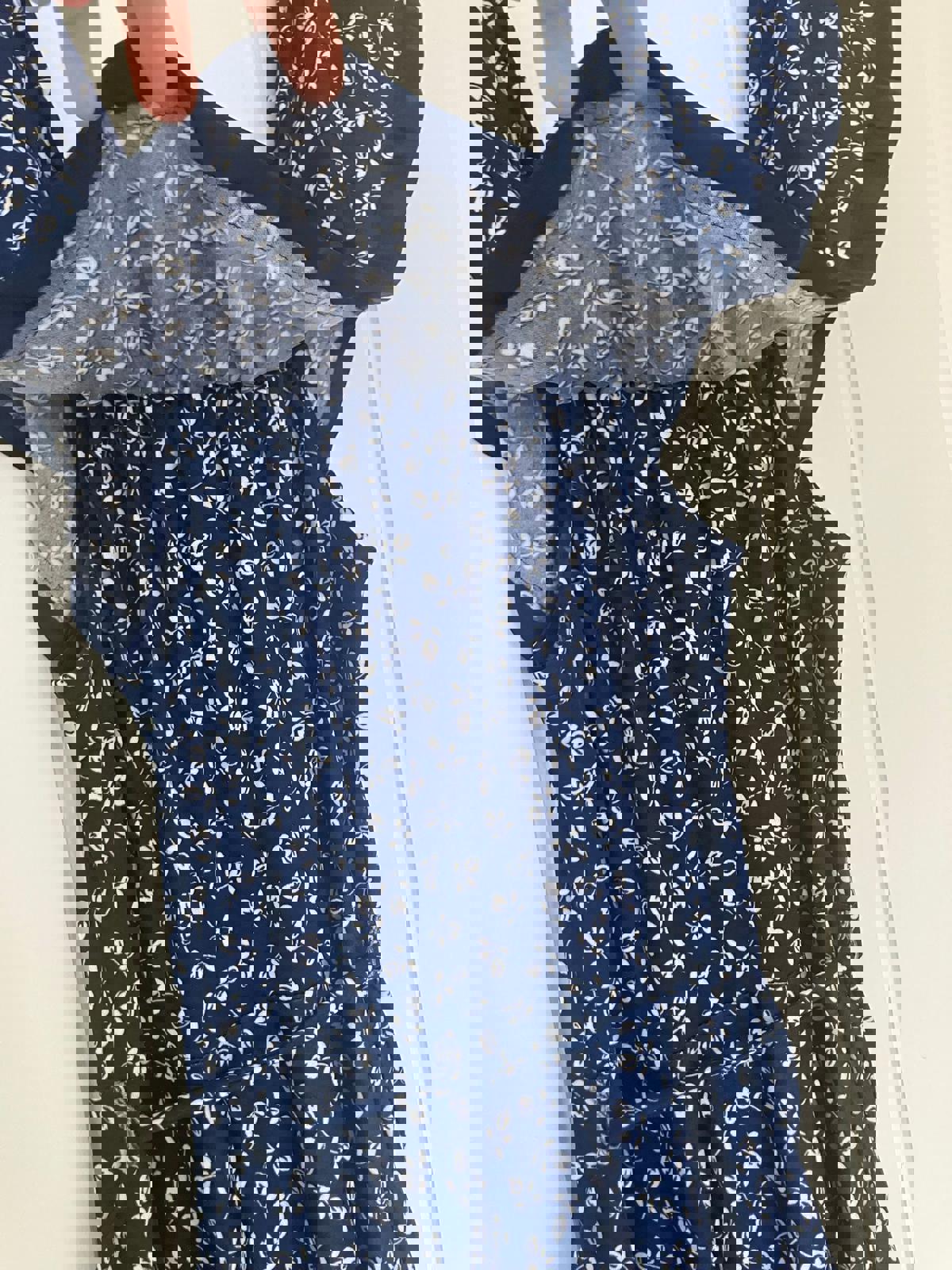 Lovely Navy Blue Floral Casual Dress with Ruffle Detail