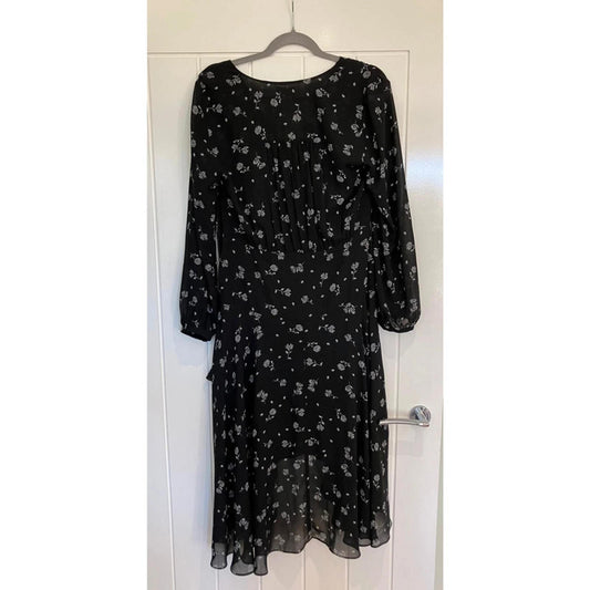 H&M Black Floral Midi Dress – UK 10