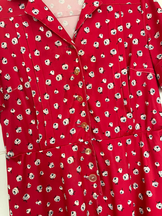 Lovely Red Floral Button-Front Dress