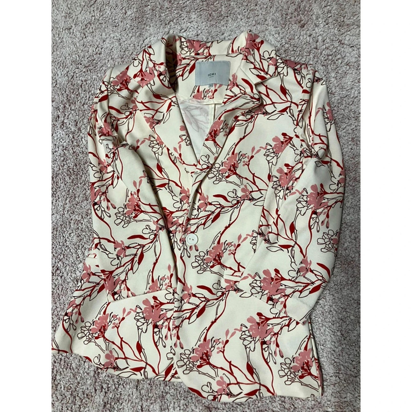 ICHI Floral Blazer XS – Cream Pink Red