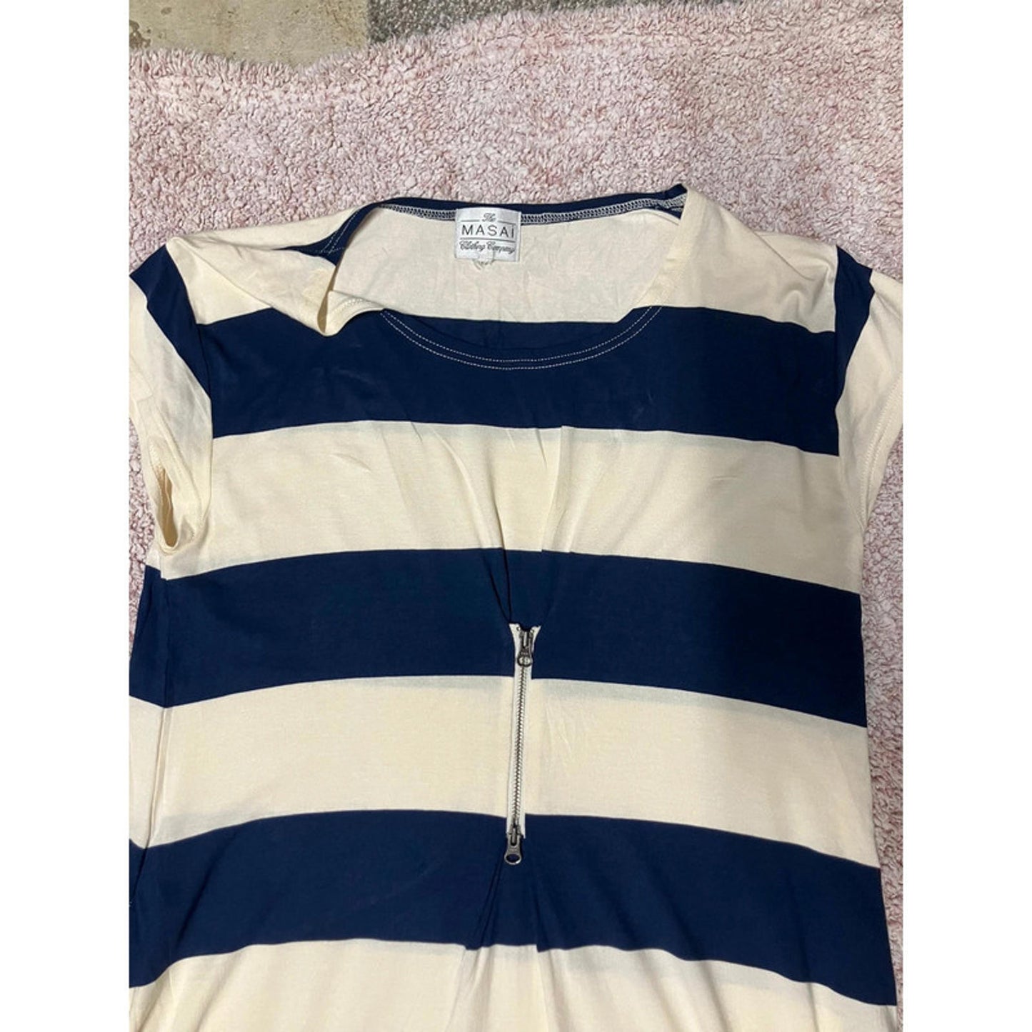 Masa Clothing Co. Navy & Cream Striped Dress – Size M