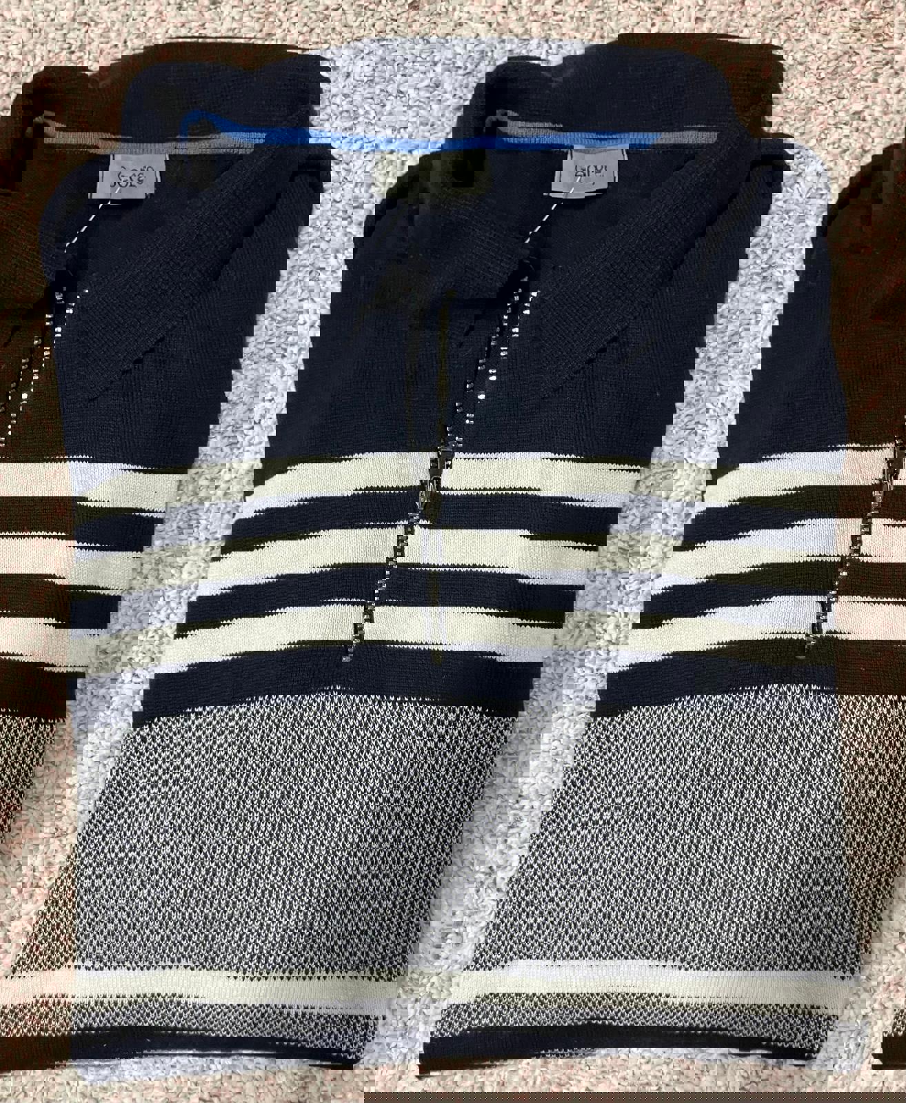 George Men's Striped Half-Zip Polo Shirt - Navy, Gray, White