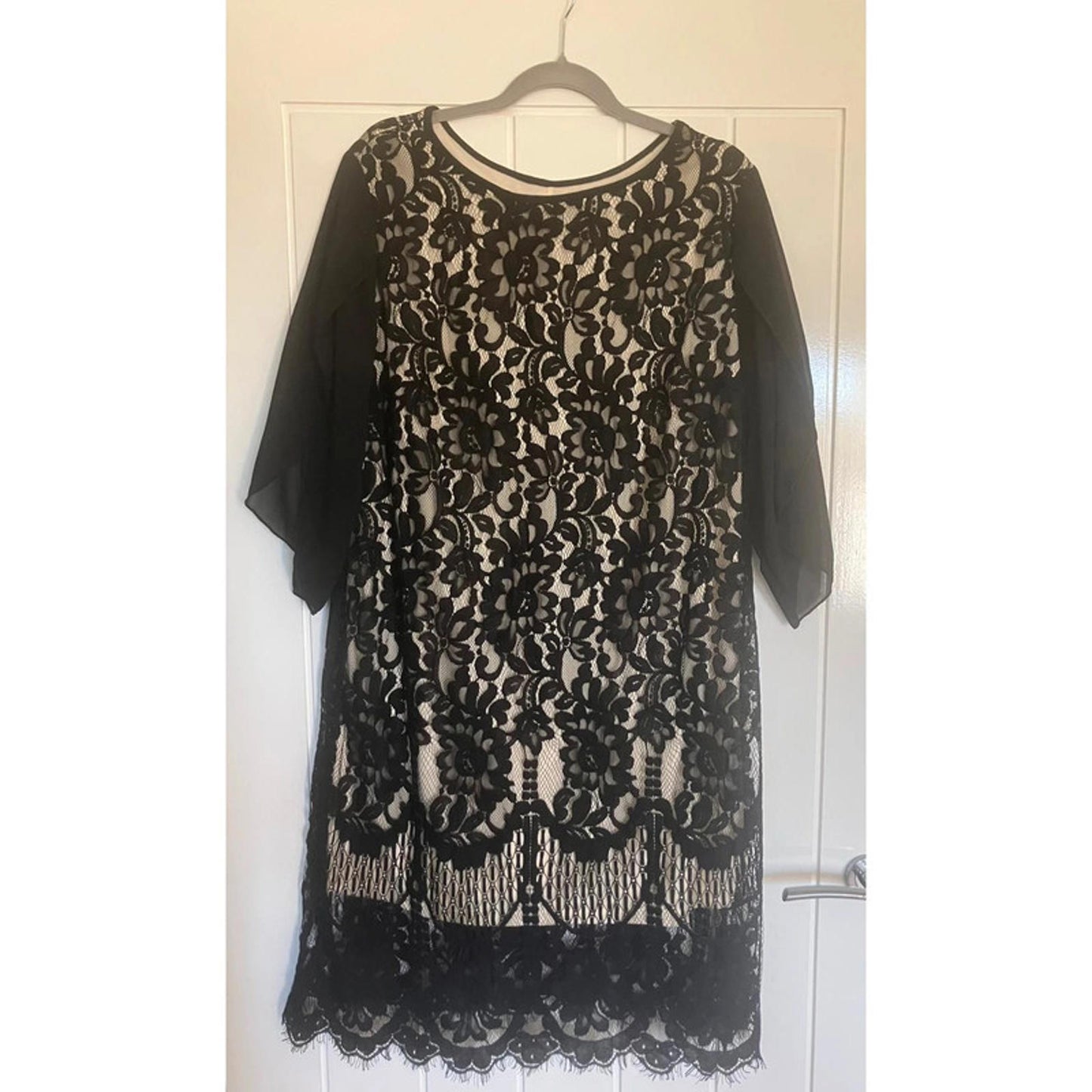 SHEIN Curve Black Lace Overlay Dress with Sheer Sleeves – 2XL