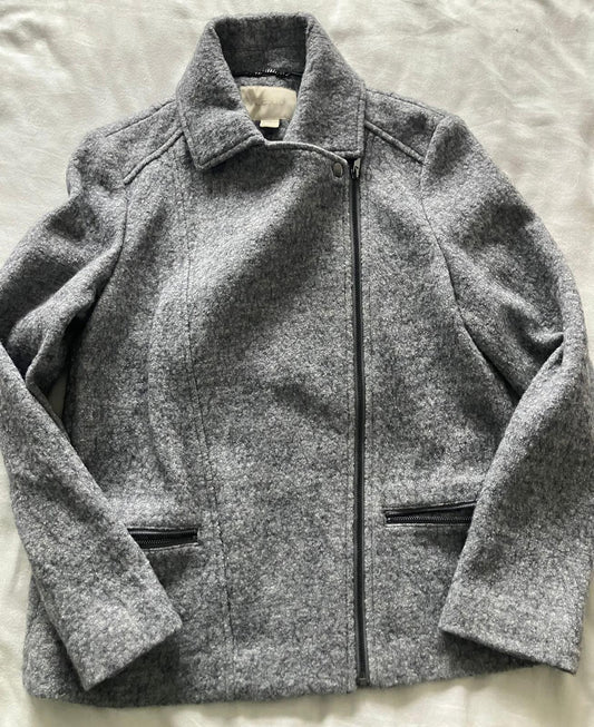 Lovely Grey Wool Blend Women's Jacket with Stylish Zip Detail