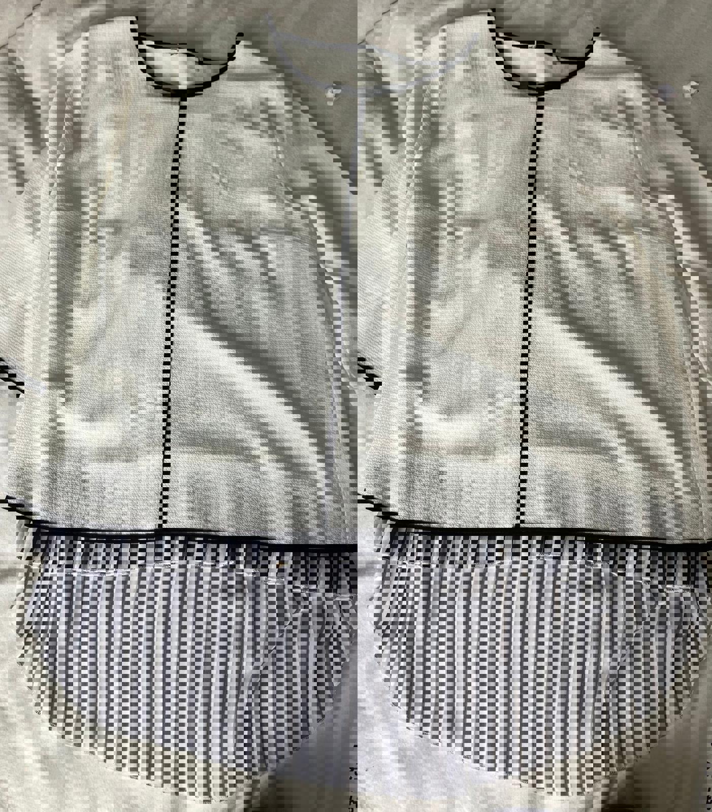 Lovely Women's White and Black Trim Blouse with Striped Hem