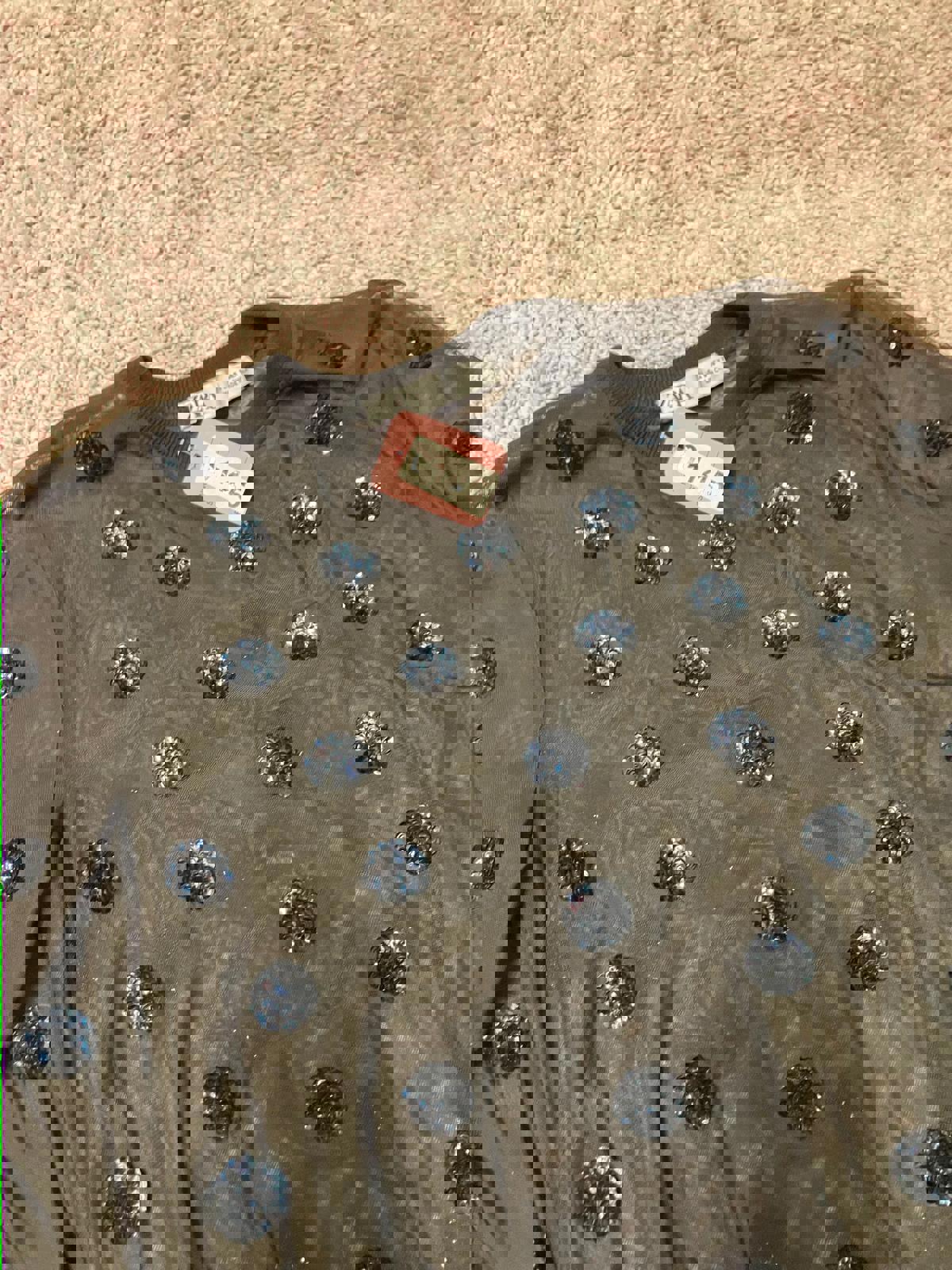ZARA Black Sheer Polka Dot Sequin Top