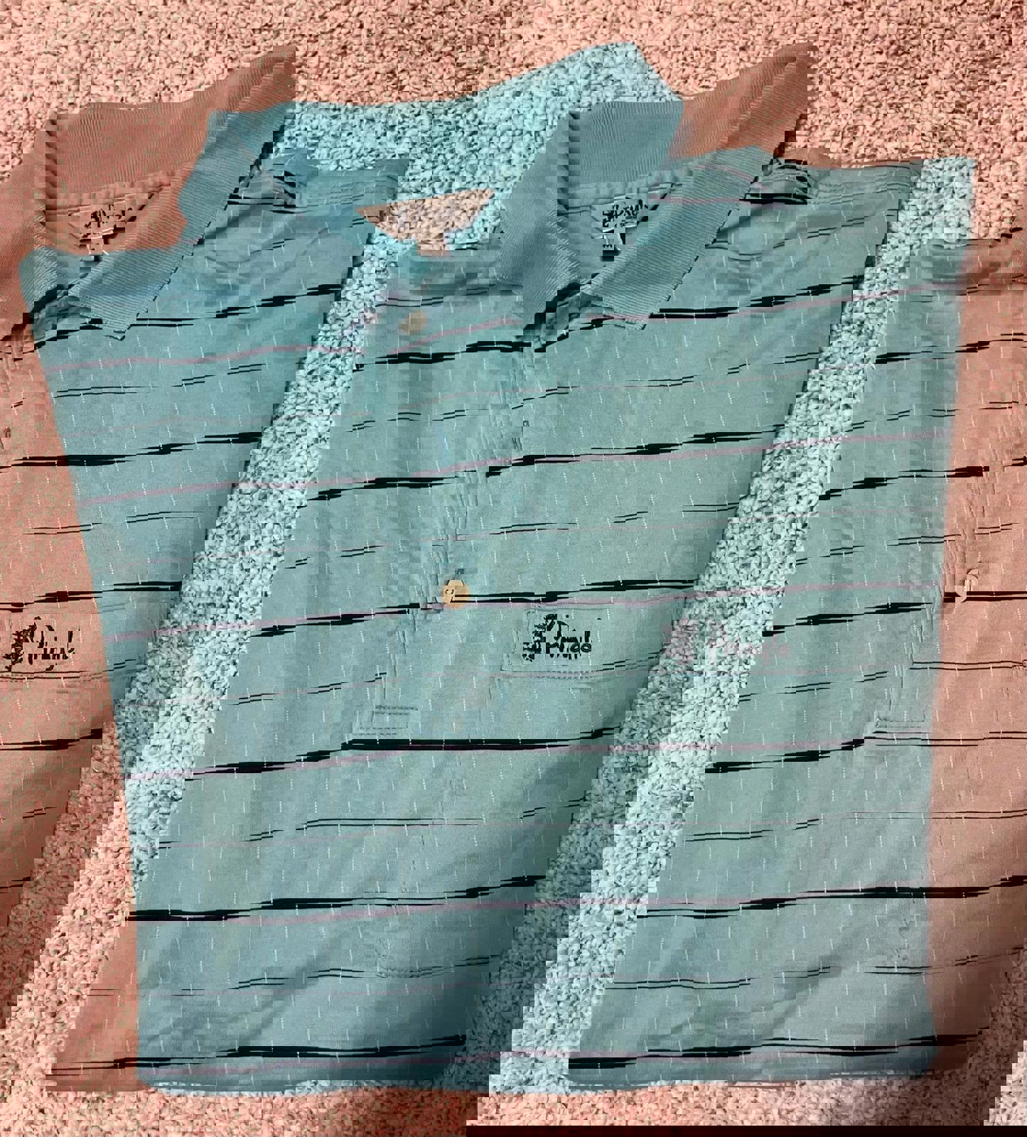 Pringle of Scotland Men's Light Blue Striped Polo Shirt Size M