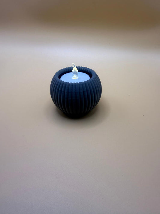 Modern Blue Ribbed LED Candle Holder