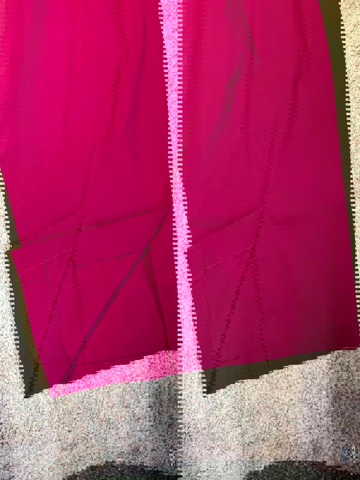 Elegant Magenta Midi Dress with Black Lace Waist Detail